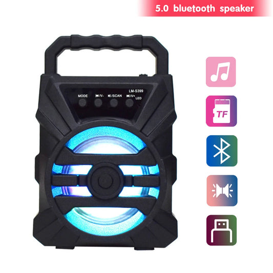 Bluetooth Portable Speaker with TWS, 5W HD Sound, LED Lights, FM Radio, USB/SD/TF Card Built-in Handle for Outdoor/Indoor Use